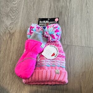 ZeroXposur Pink and Gray Kids Hat and Mittens Set
